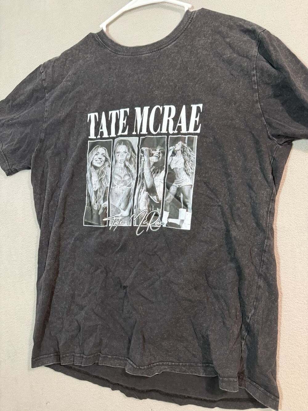 Tate McRae Style Graphic  T-Shirt Black Acid Wash